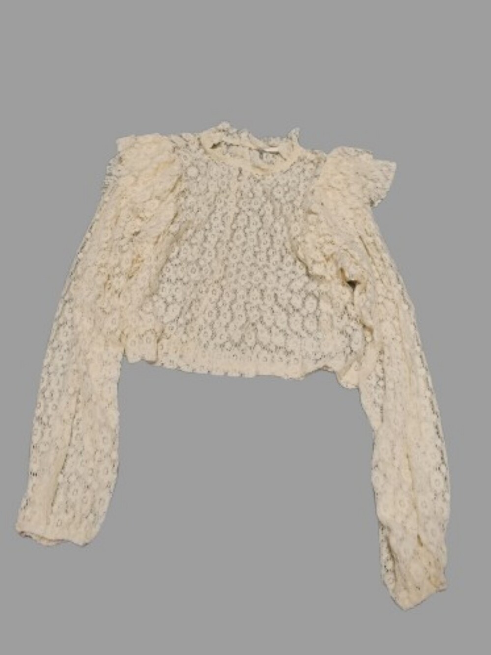 Rumours Women's Sheer Lace Ruffle Long Sleeve Blouse Top Sz S